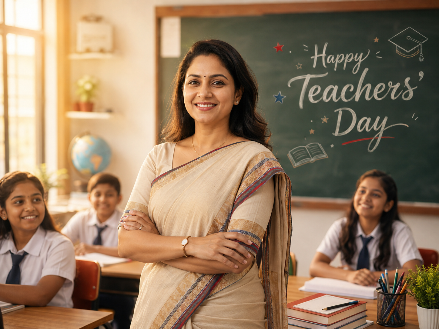 Teachers' Day celebration with a teacher in a classroom